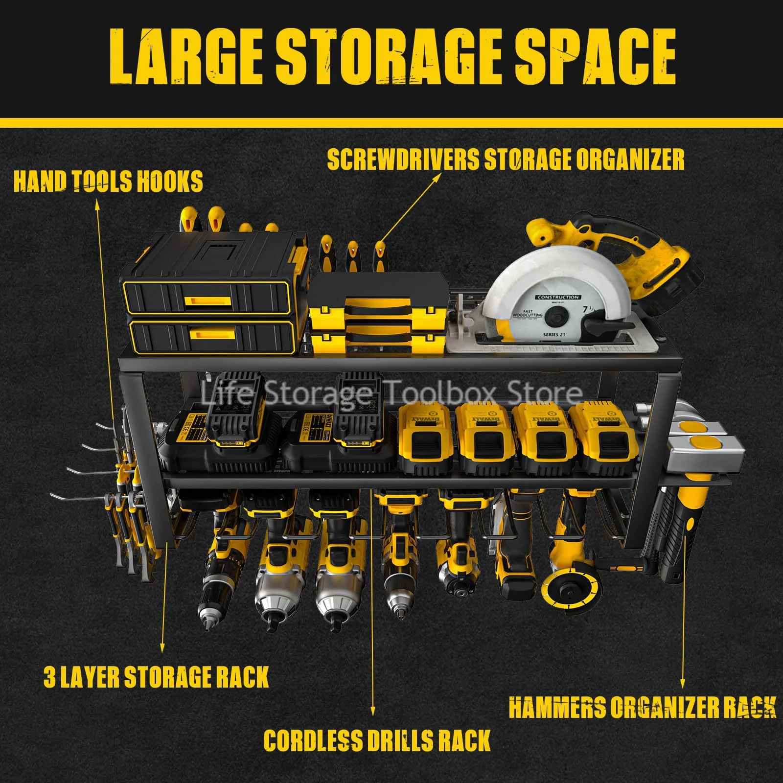 Heavy Duty Power Tool Organizador, 3 Suportes de Broca Camada, Montagem na Parede, Metal Organizadores e Armazenamento Rack para Garagem e Oficina