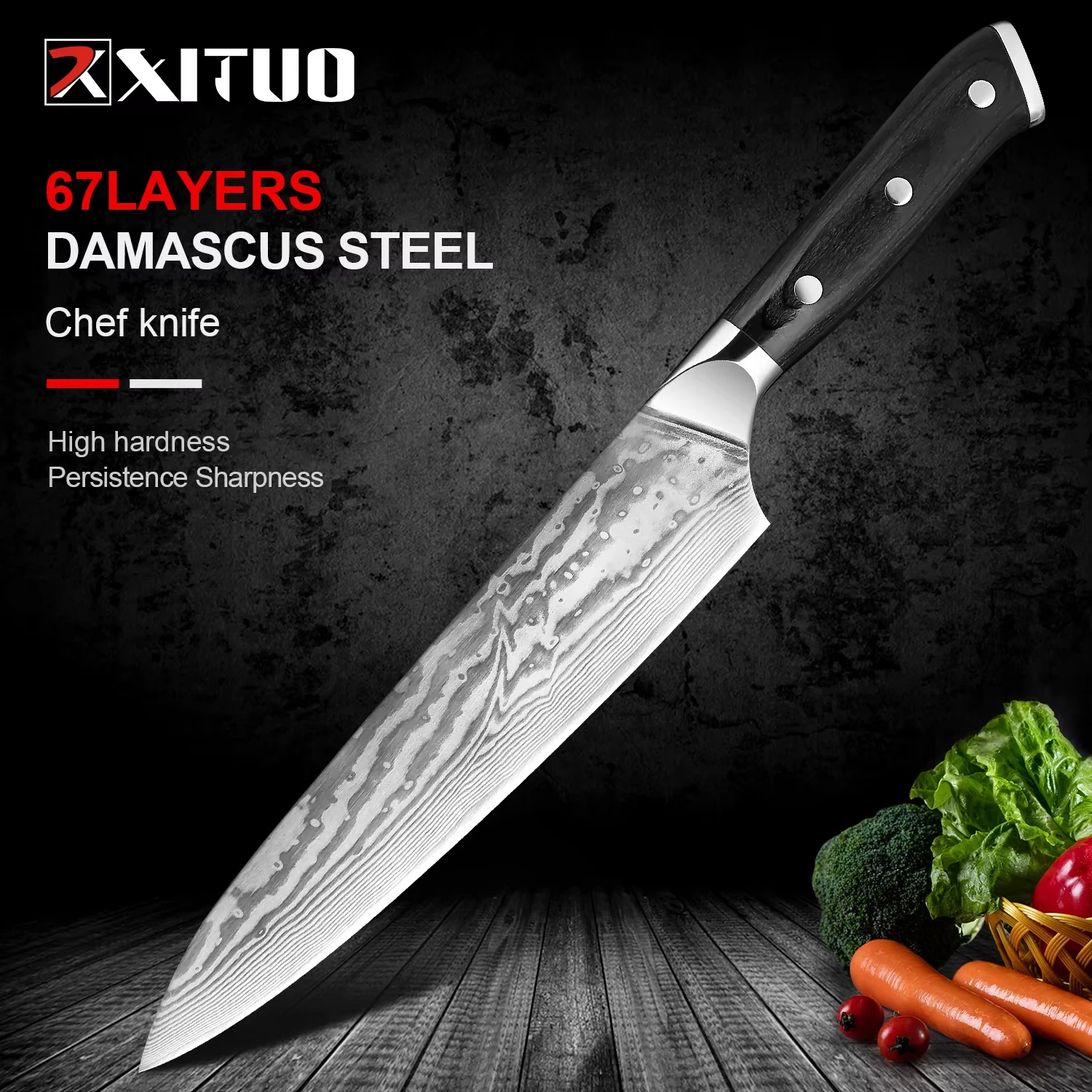 

Low Price Damascus Chef's Knife 8 Inch Japanese Kitchen Knife Damascus High Carbon Steel Chef Gyuto Knife Black Wooden Handle