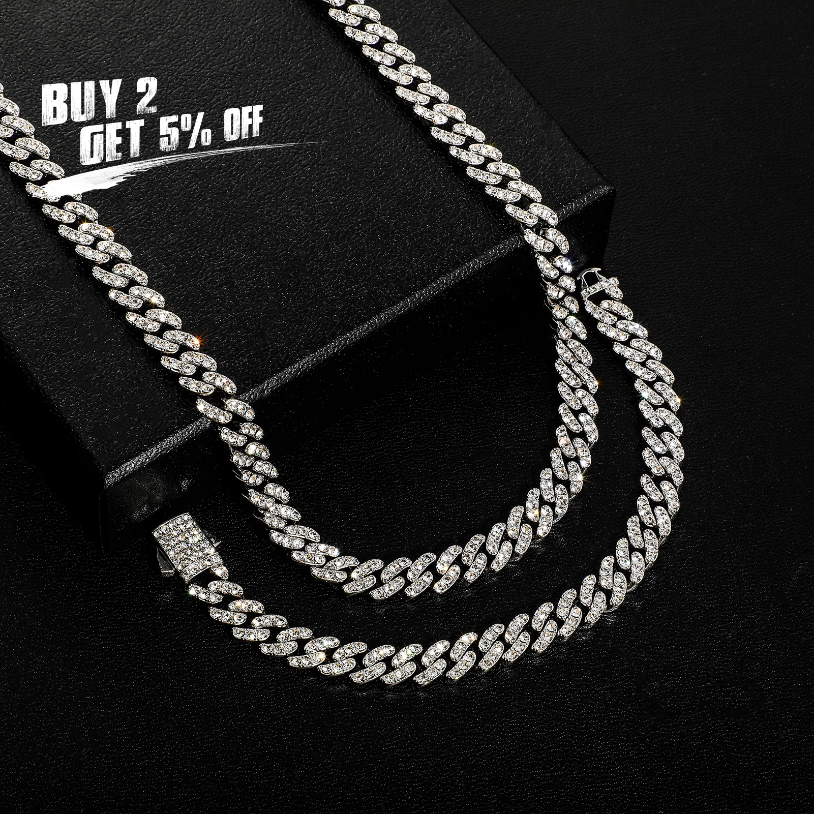 JINAO 2022 NEW 9mm European and American Style High Quality Miami Cuban Chain Iced Spring Buckle Necklace Never Fades Jewelry