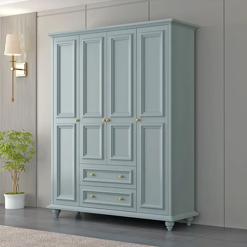 Large wardrobe solid color simple solid wood wardrobe with top cabinet