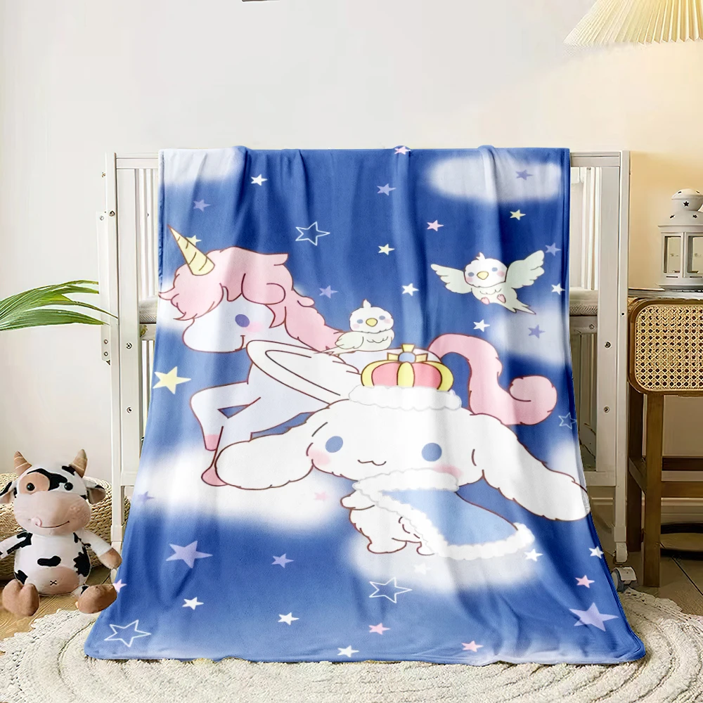 MINISO&Sanrio Cinnamoroll Print Blanket.Oversized Soft Warm Flannel All-season Blanket.Use Sofas,office,sleep,Camping Blankets