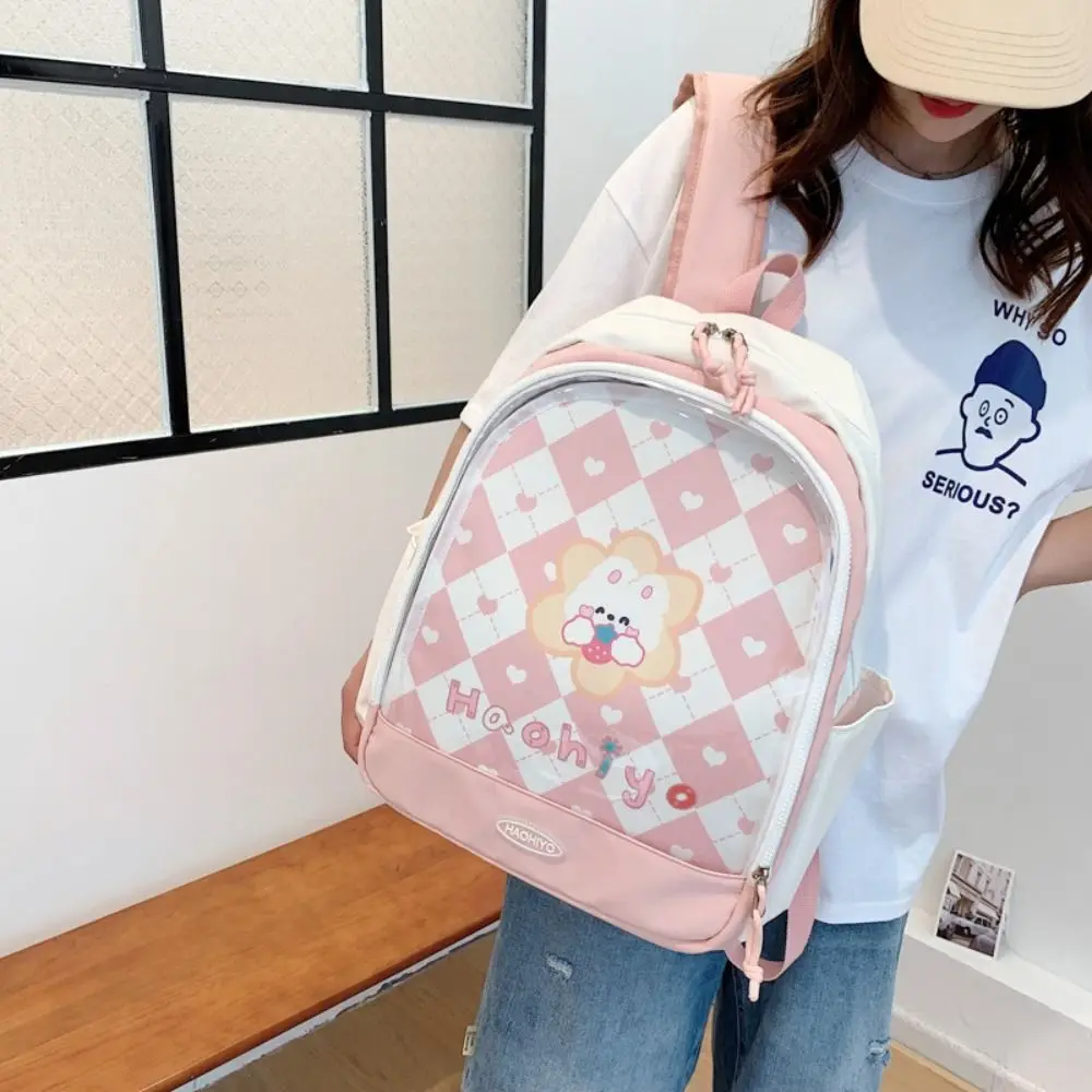 Grande capacidade boneca display mochila estilo coreano bonito transparente itabag náilon dos desenhos animados estudante saco de escola crachá exibição