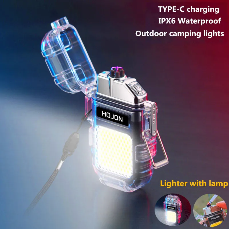 

Outdoor Camping Light Electric Torch Transparent Waterproof Lighter Plasma Dual ARC Windproof Lighter USB Rechargeable Lighters