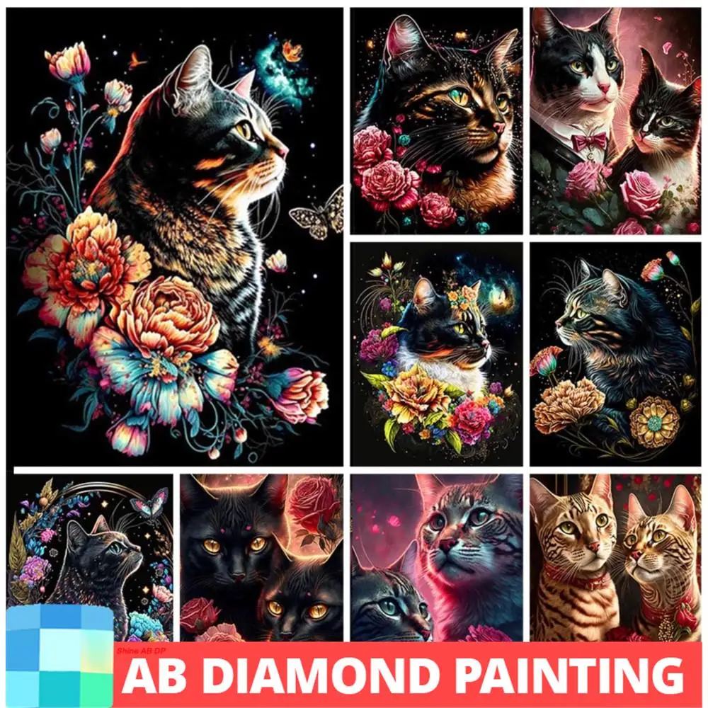 

Flower Cat AB Northern Lights Diamond Painting Animal Rose Lover Mosaic Starry Sky 5D DIY Crafts New Arrival Set Home Decor
