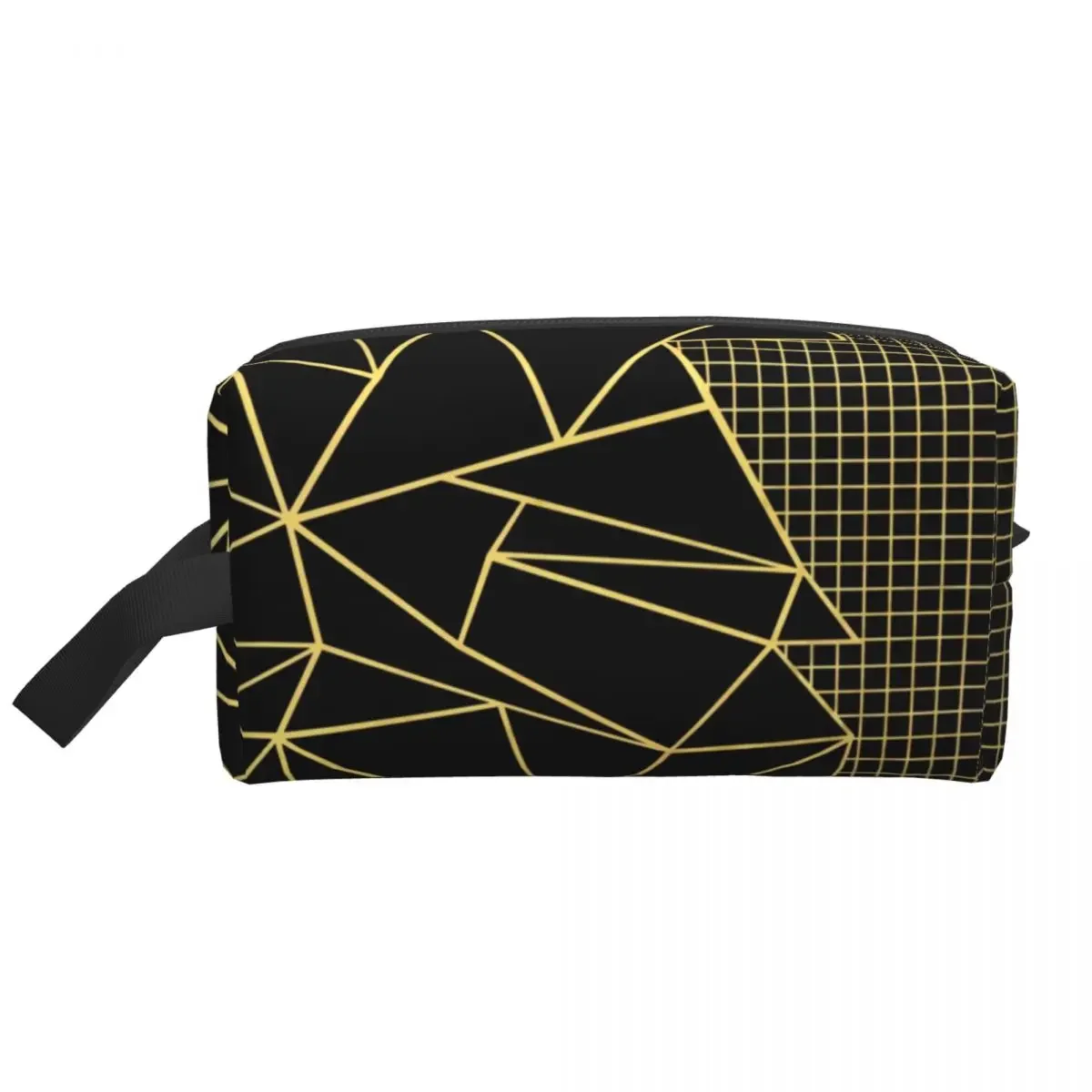 Custom Abstract Outline Grid Gold Black Toiletry Bag Women Geometric Cosmetic Makeup Organizer Lady Beauty Storage Dopp Kit Box