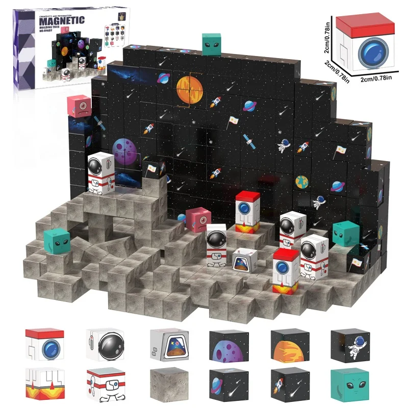 Blocs de construction magnétiques fusée spatiale, 100 pièces, ensemble de cubes de construction magnétiques, tige sensorielle Montessori, jouet de noël pour enfants, cadeau