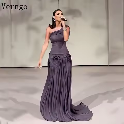 Verngo Dark Purple Evening Dress One Shoulder Mermaid Formal Occasion Dresses Women Elegant Prom Gowns Customized