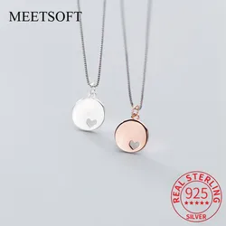 Meetsoft adorável 925 prata esterlina minimalista oco coração redondo pingente encantos diy artesanal jóias finas colar acessório