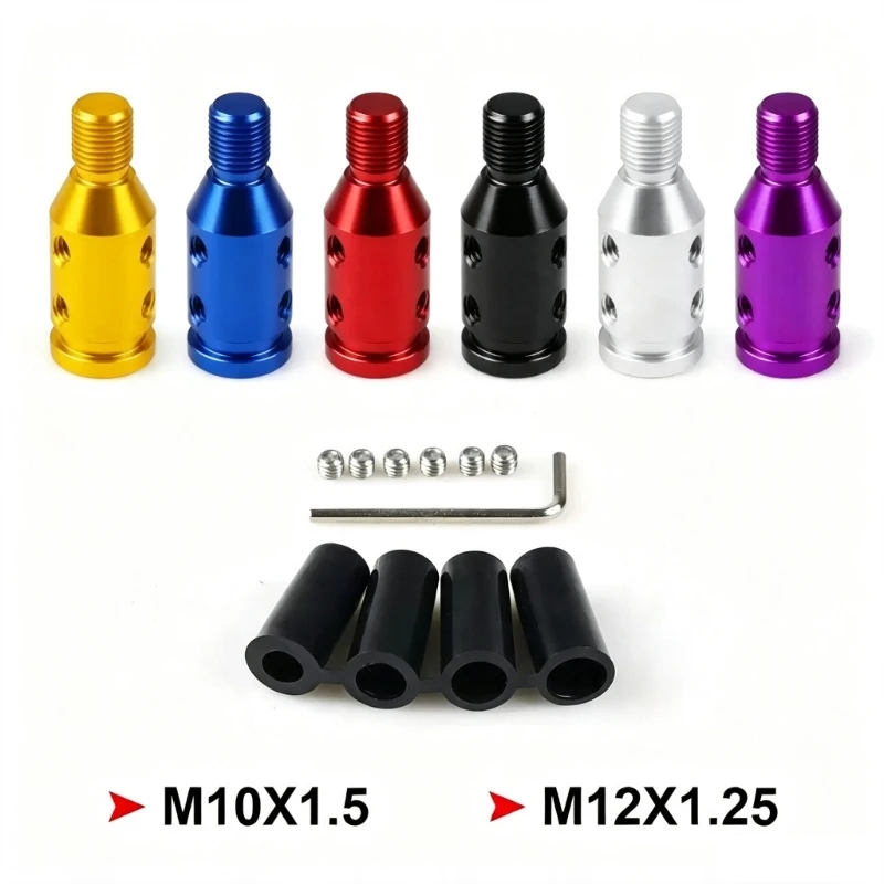Aluminum Gear Shifter Knob Adapter with Threaded Top and Side Fastening Holes for Vehicle Gear Lever Modification Projects X37F