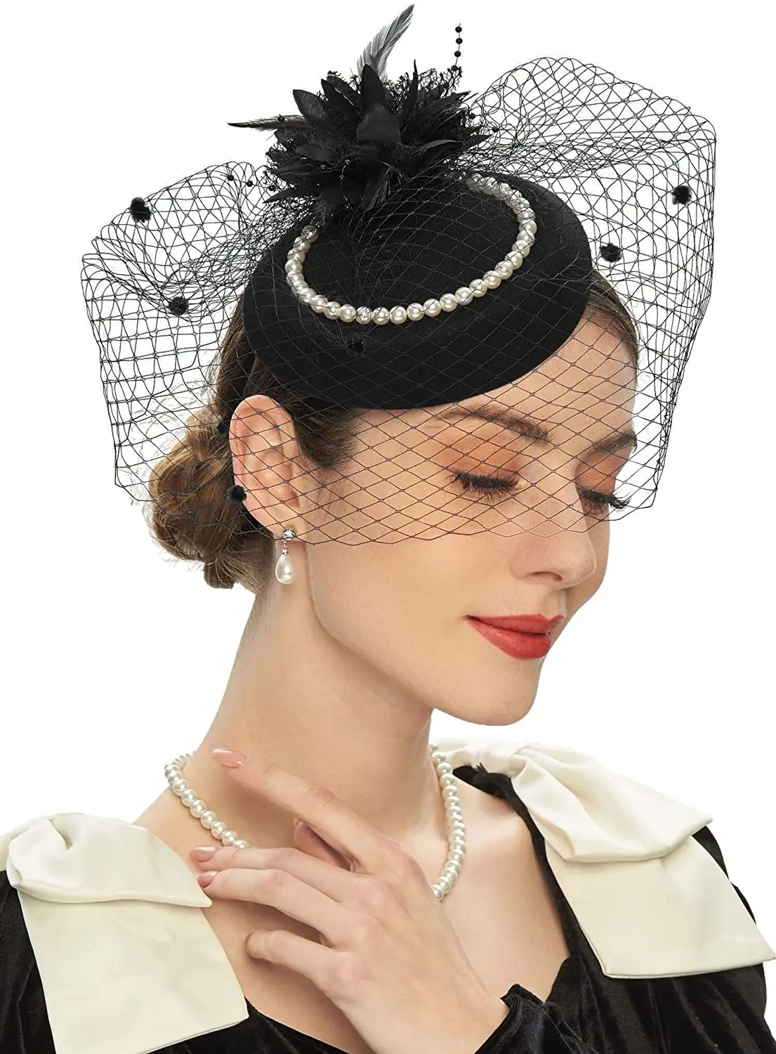 Elegante Fascinator für Frauen, bezaubernde Mesh-Feder-Headerss, Cocktail-Teeparty-Haarbänder, standesamtliche Hochzeit, Hut, Haar-Accessoires – Detail 4