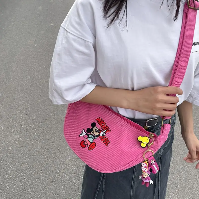 

New Casual Disney Cute Cartoon Mickey Donald Duck Bag Retro Series Corduroy Crossbody Bag One Shoulder Bag Tote Underarm Bag
