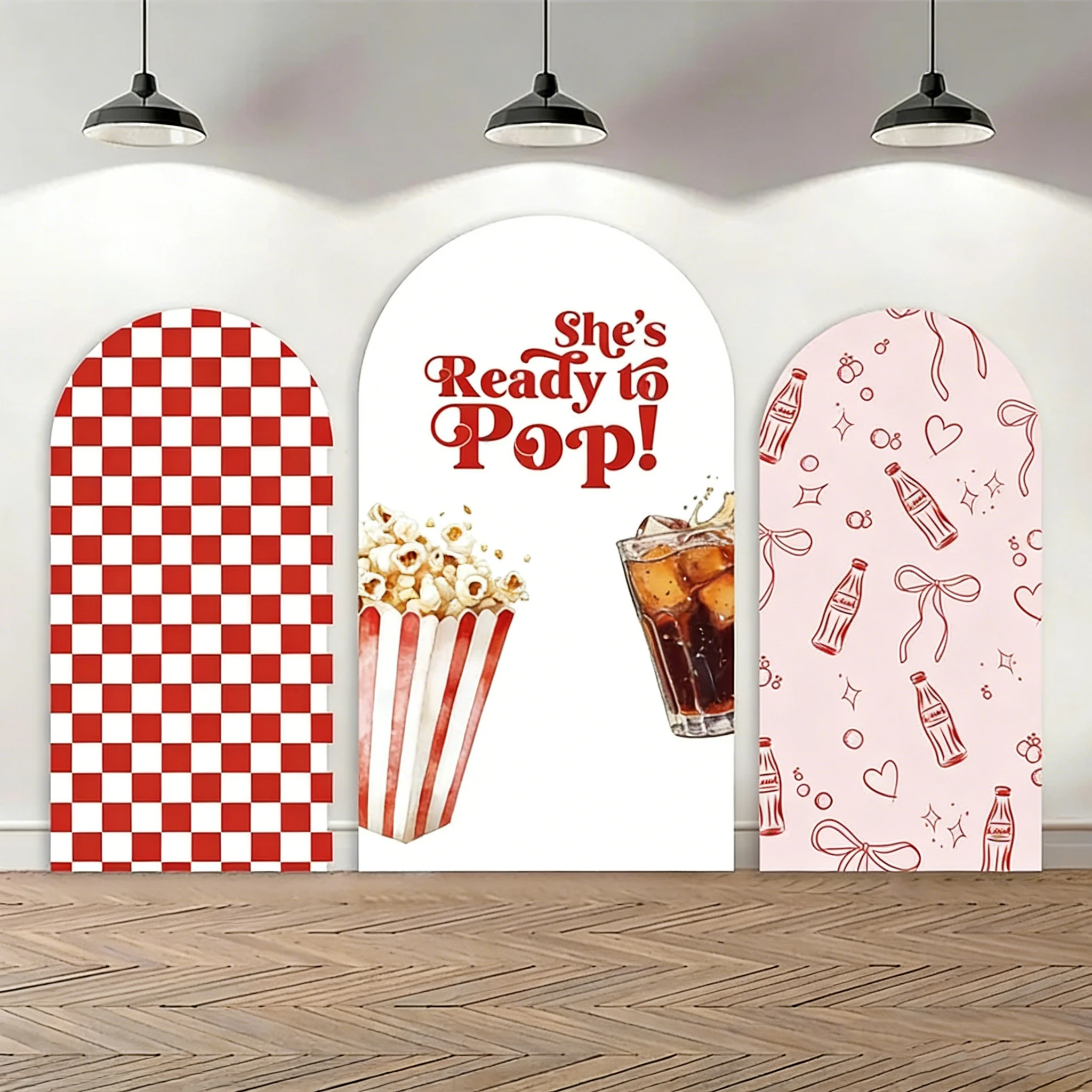 

LS Custom 2-Sided She's Ready to Pop Plaid Girls Birthday Party Baby Shower Cover Chiara Arch Background Decor Backdrop