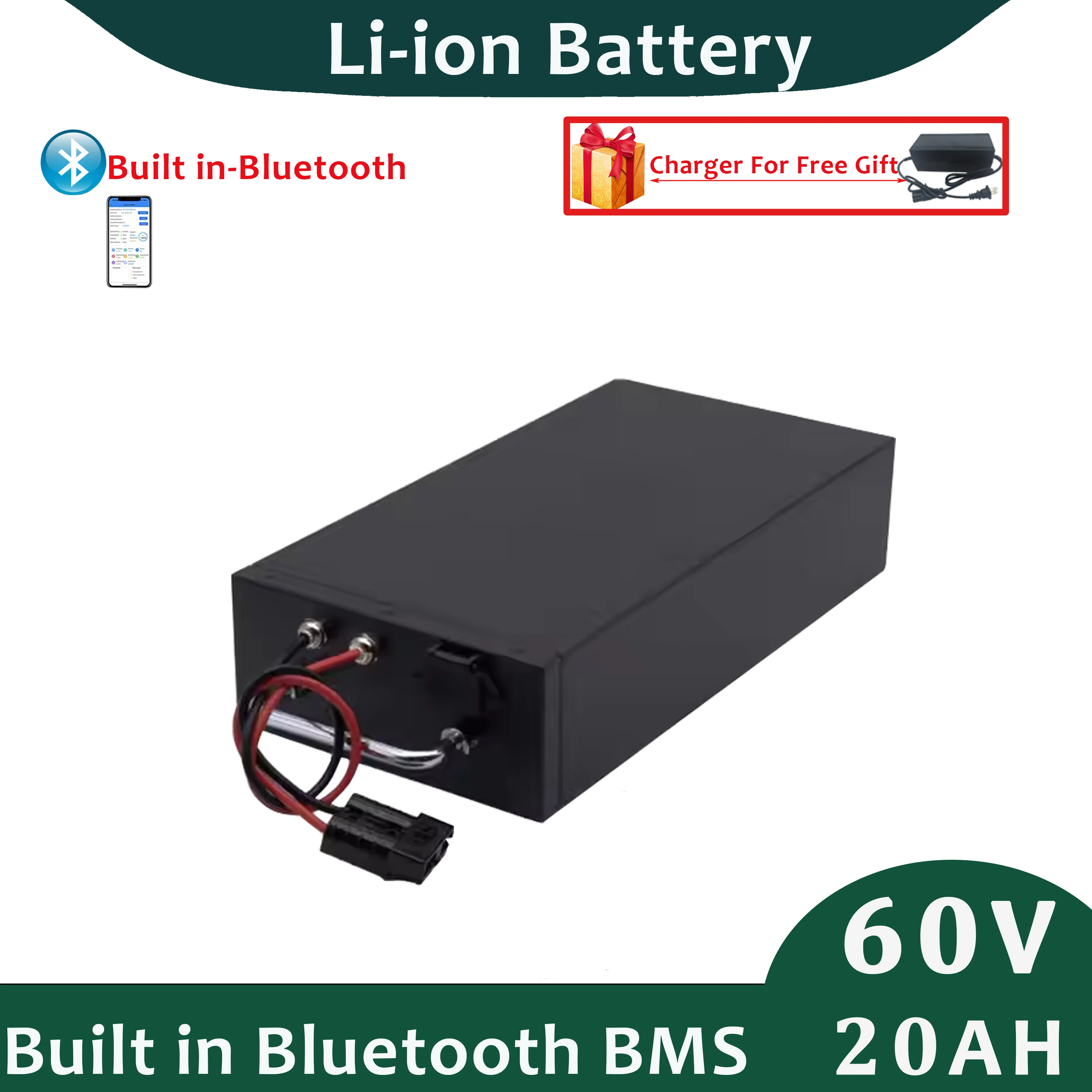 

Литий-ионный аккумулятор 60 В, 20 Ач, встроенный Smart BMS с функцией Bluetooth для электрического мотоцикла с зарядным устройством 3 А