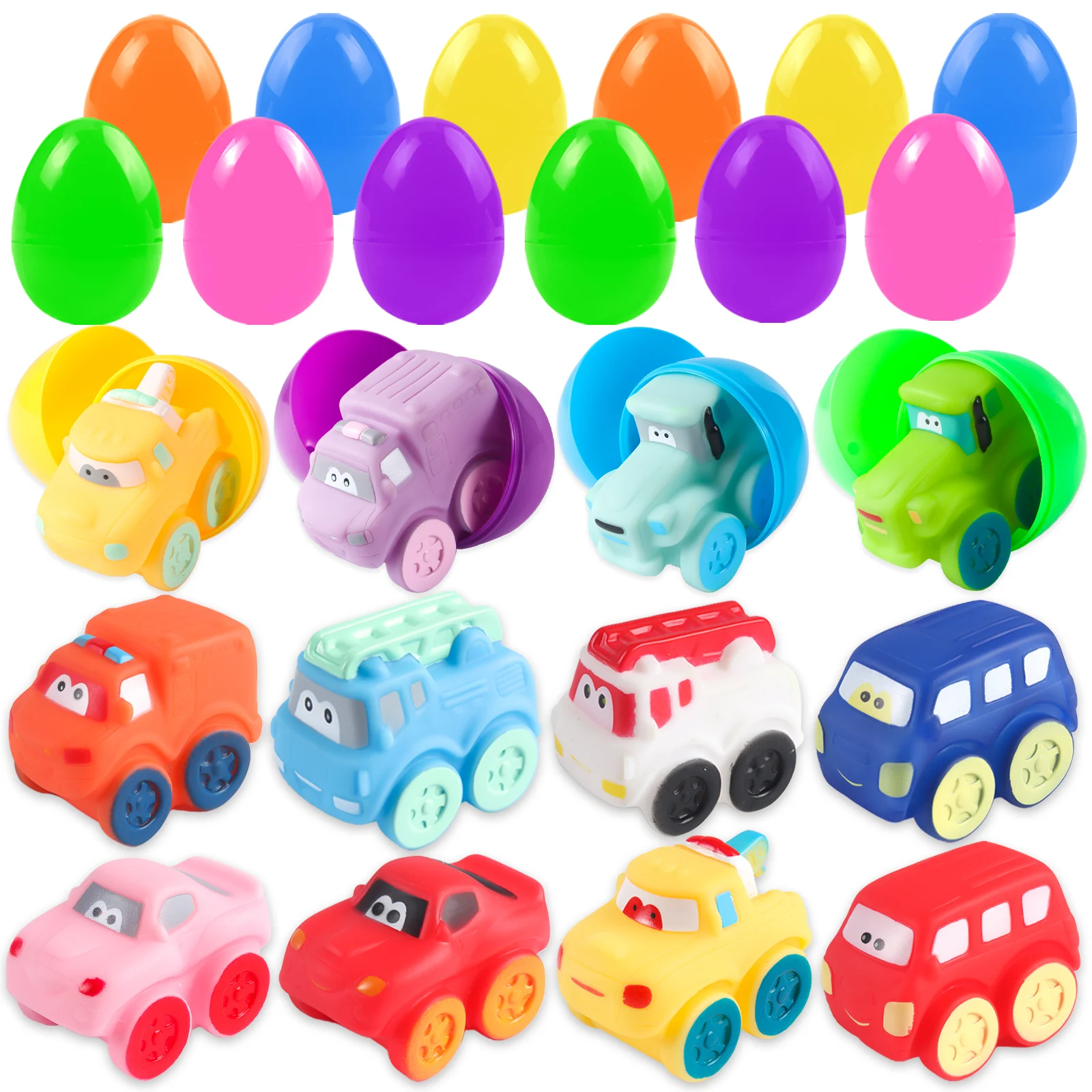 12Pcs Soft Rubber Car Toys, Bath Toys Vehicles for Baby Toddlers Boys and Girls Kids Baby Shower Stuffers Party Favors Gifts