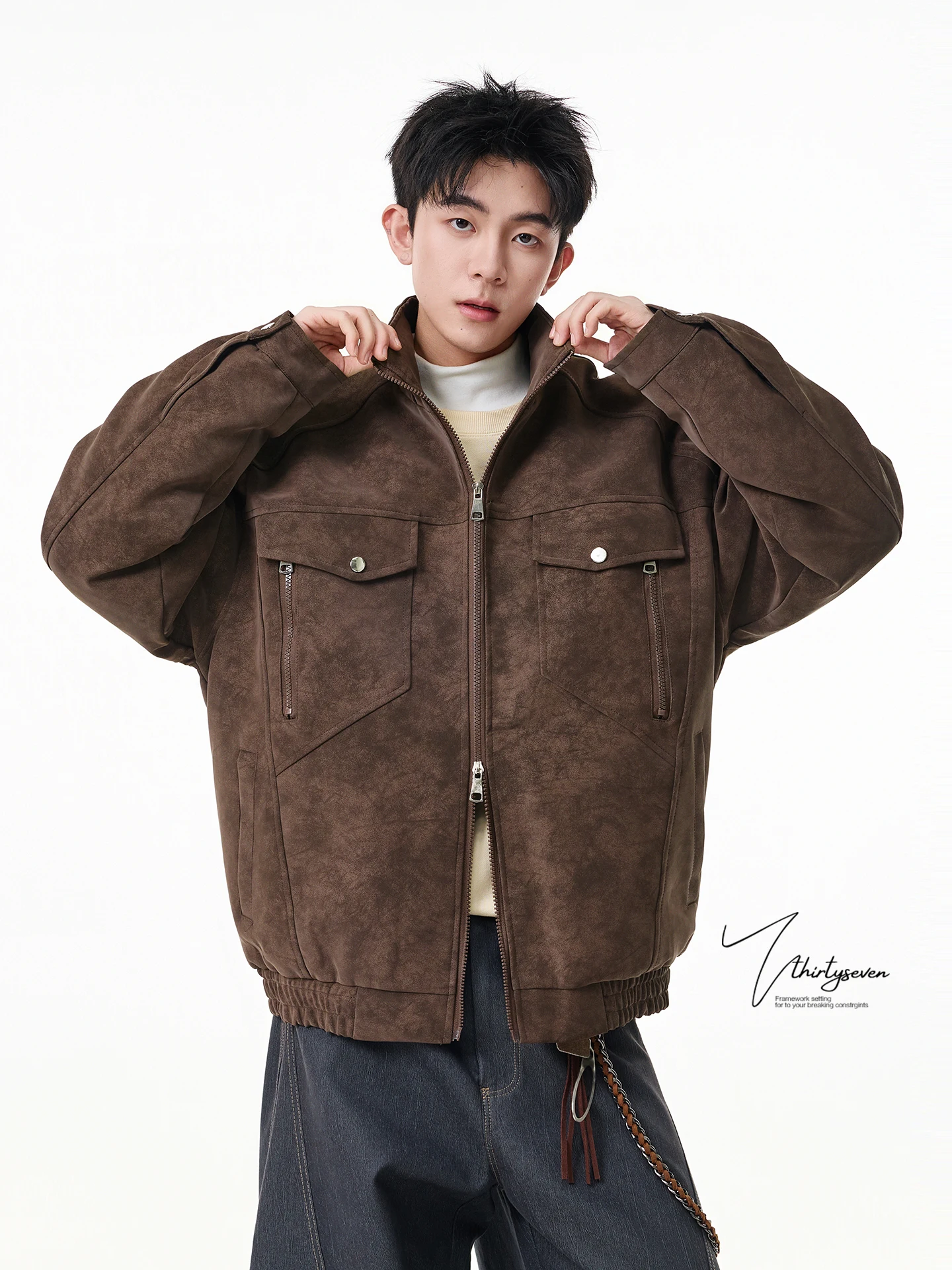 

V37 American High Street Deconstructed Tie Dye из искусственной кожи, хлопковая куртка, мужская зимняя трендовая брендовая дизайнерская куртка с воротником, байкерское пальто