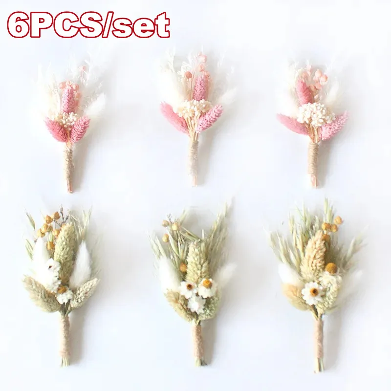 

Small Floral Dried Flower Mini Bridesmaid Bouquets Men Wedding Rustic Bridal Wrist Corsage Party DIY Craft Home Table Decoration