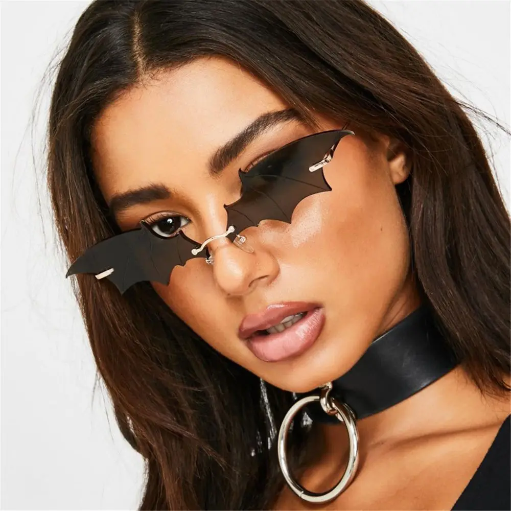 

Novelty Party Metal Frame Sun Glasses Bat Shaped Rimless Women Sunglasses Slim Sunglasses