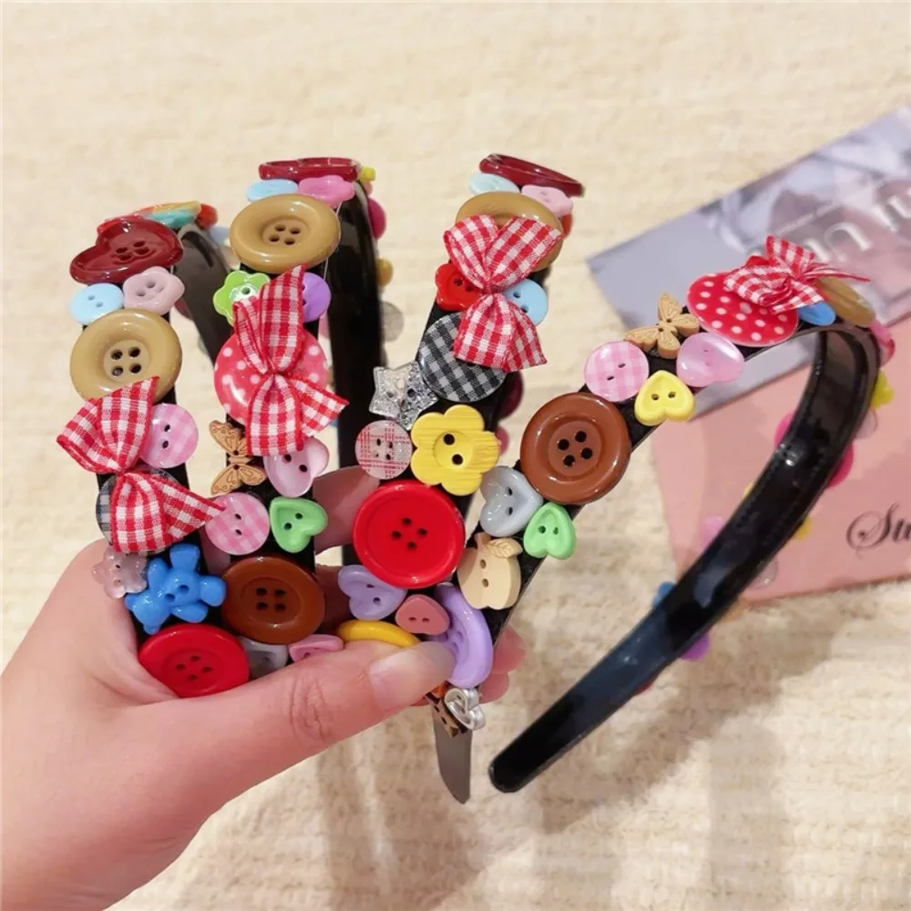 Creative Dopamine Coloured Button Headband Face Washing Y2k Childishness Hairband Headwear Korean Style Bow Hair Hoop Girls