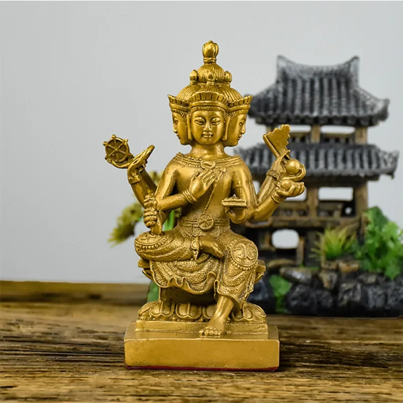 Brass Thai Four-Faced Buddha Statue Brahma King Decorative Statue Buddha Hall Enshrined Buddha Statue Interior Decoration Craft