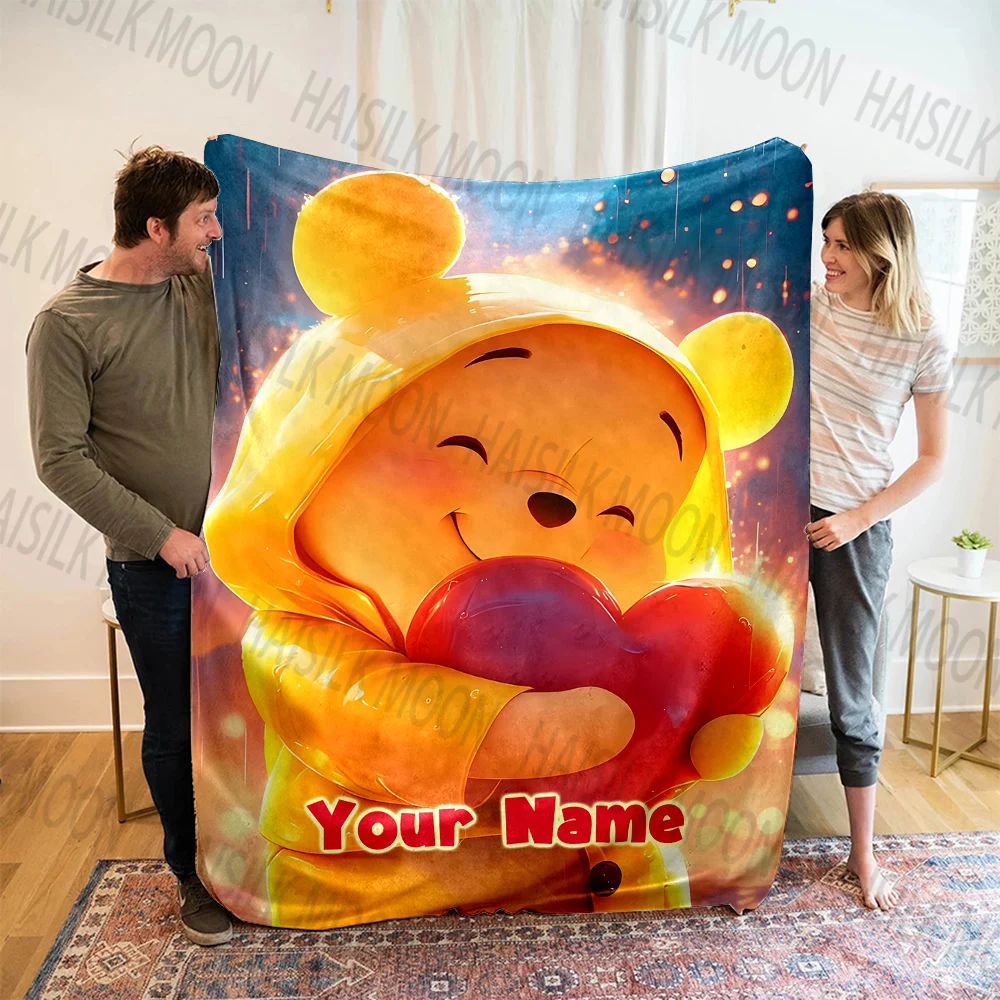 (Memo U Name)6 Sizes Custom Name Blanket Winnie The Pooh Print Suitable for Sofa, Bed, Travel, Sofa,Chair Car Camping for Gifts