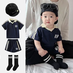 Toddler Boys' Sports Suit 4-piece Summer Clothes Set Boy Thin Baby girls Letter 23 Football basketball Infant T-shirt Shorts