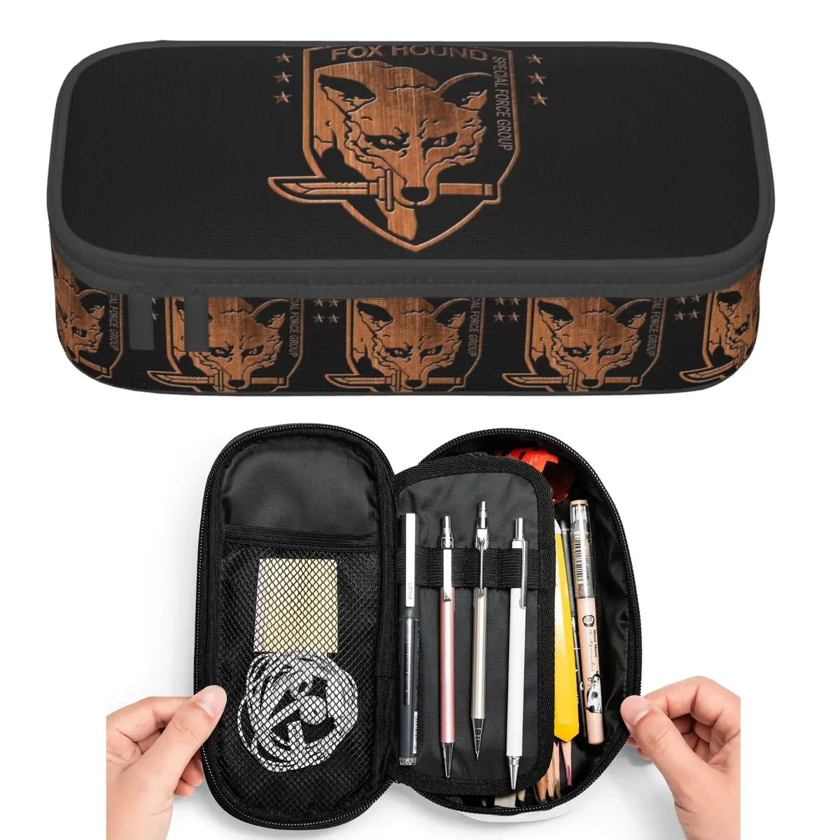 Foxhound Special Forces Group Metal Gear Solid Pencil Cases for Student Pen Box Pencil Bag Large Storage Pencil Pouch Pen Holder