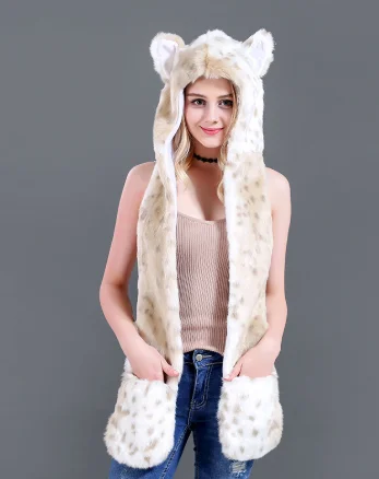 الثعلب فو الحيوان اغطية الرأس قبعة فروي القفازات قفازات وشاح الكفوف آذان فروي الحيوان الملحقات