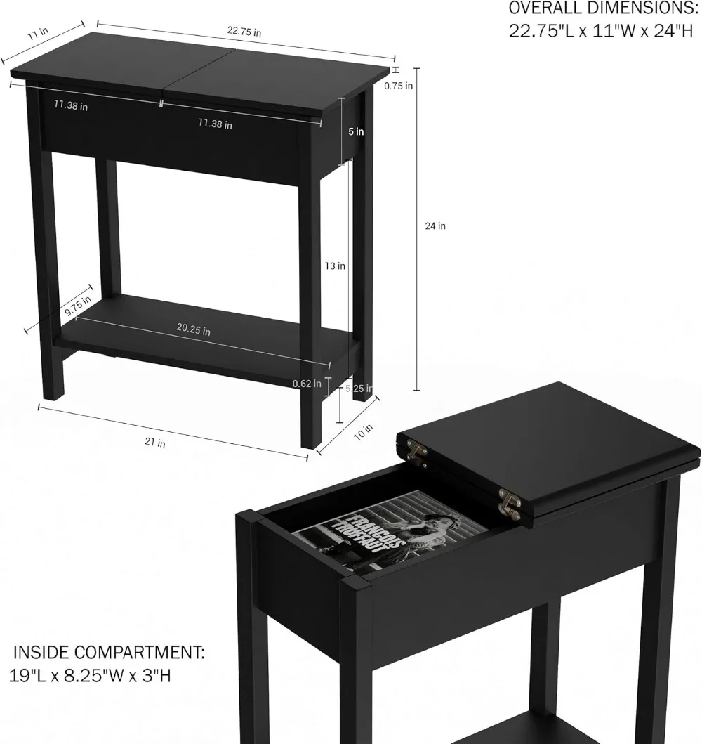

Тонкий консольный столик с отделением для хранения и нижней полкой — компактный торцевой столик для гостиной, прихожей, прихожей