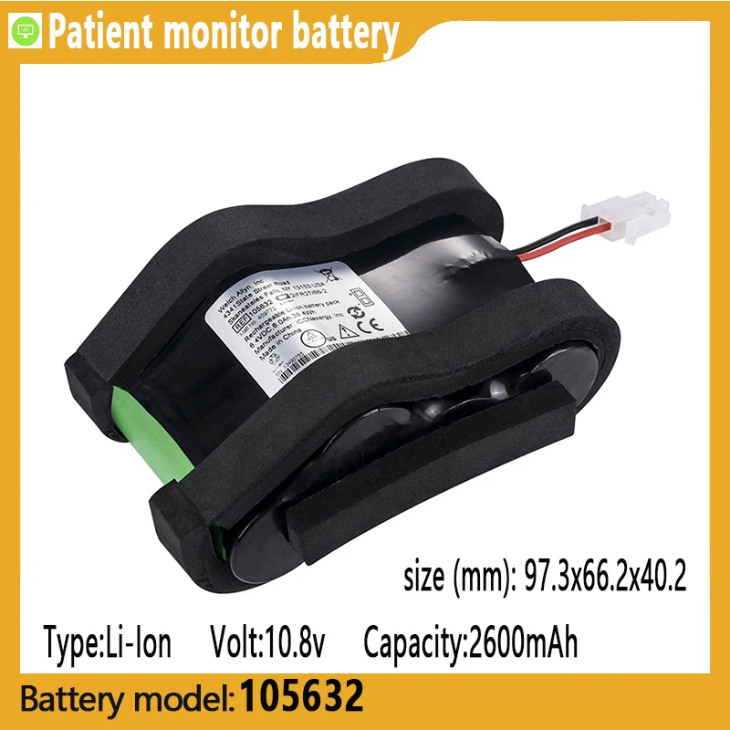 105632 capacity 38.4Wh 6.4v li-ion LXi, 45NEO-E6 battery suitable for Welch Allyn vital sign monitor