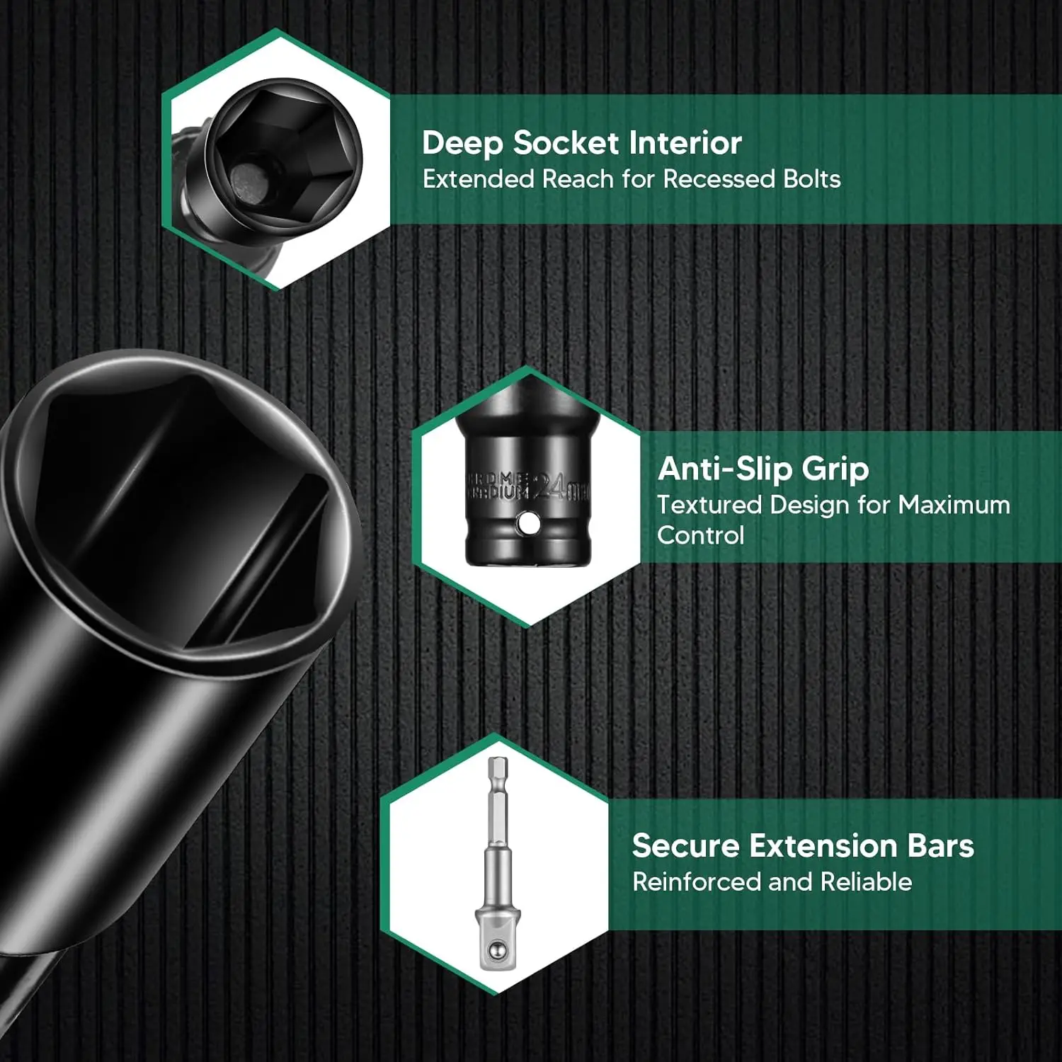 10pcs/set Pneumatic Extended Air Cannon Screwdriver Sleeve Combination 8-24mm Extended Hex Socket Autobile Repair Tools kit