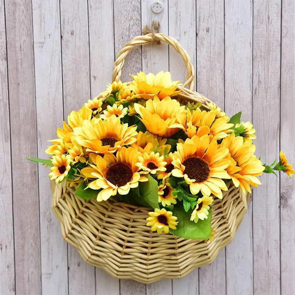 Rattan-Wandbehang, Blumentopf, Korbgeflecht, Hängekörbe, Aufbewahrung im Freien, Pflanzgefäße für Zimmerpflanzen, Vintage-Dekor, künstlerischer Korb