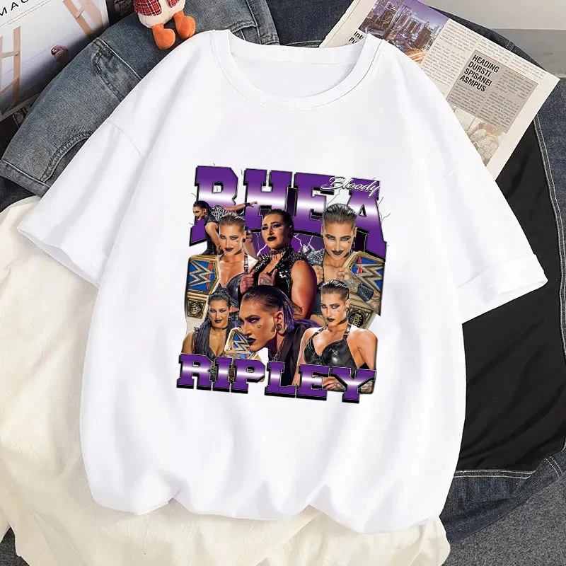 Rhea Ripley พิมพ์ TShirt ฤดูร้อน SmackDown CHAMPION T เสื้อผู้ชายสบายๆ O-คอเสื้อยืดแฟชั่นผู้หญิง Casual Tees Tops