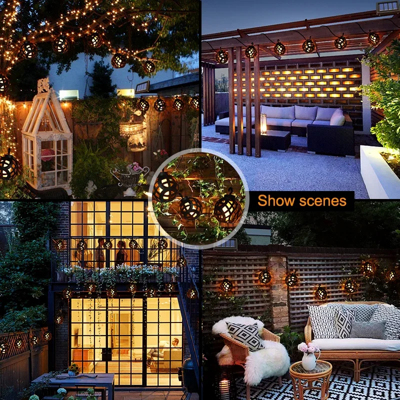 Christmas Lights with Solar Panel Waterproof Flickering Flame Hanging  Solar Garden Lamp for Patio Yard Halloween Decoration