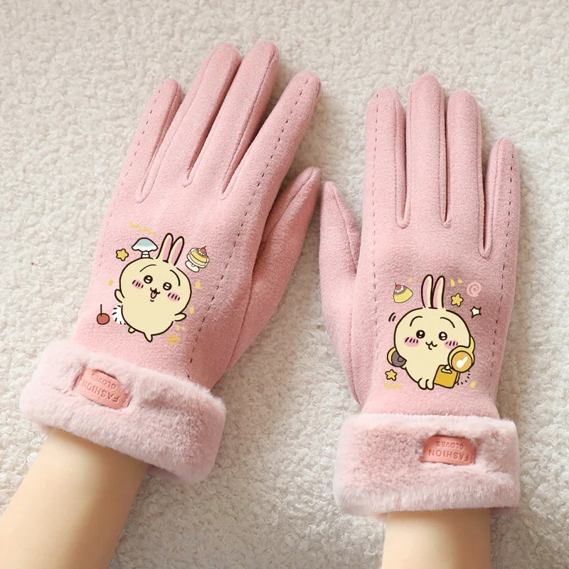 Kawaii Hachiware Girls Plush Gloves Anime Chiikawa Usagi Five Fingers Touch Screen Gloves Warm Thicken Gloves Festival Gift