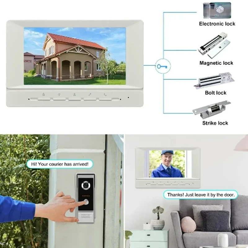 7 Inch Wired Video Intercom With Camera Doorbell Waterproof Apartment Security Protection Private Residential Support Unlock Mon