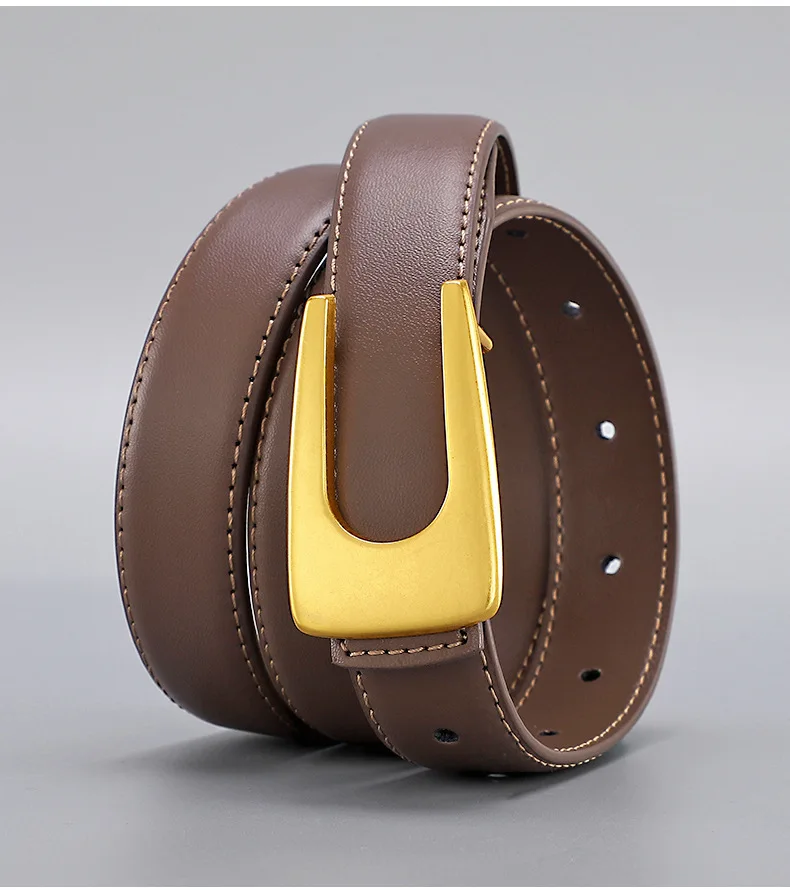Damen Retro U-Schnallen Echtleder-Gürtel, Minimalistischer Vielseitiger Dekorativer Kleider- und Anzuggürtel, Schlanker Damen-Stil – Detail 18
