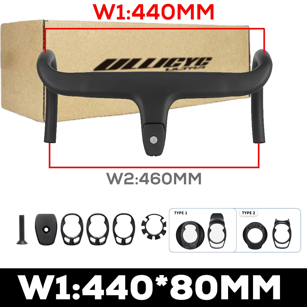 Rennrad-Lenker ohne Logo, Vollcarbon, interne Kabelführung, integriertes Fahrrad-Cockpit mit Abstandshaltern, Clip-Durchmesser 28,6 mm, -10 °