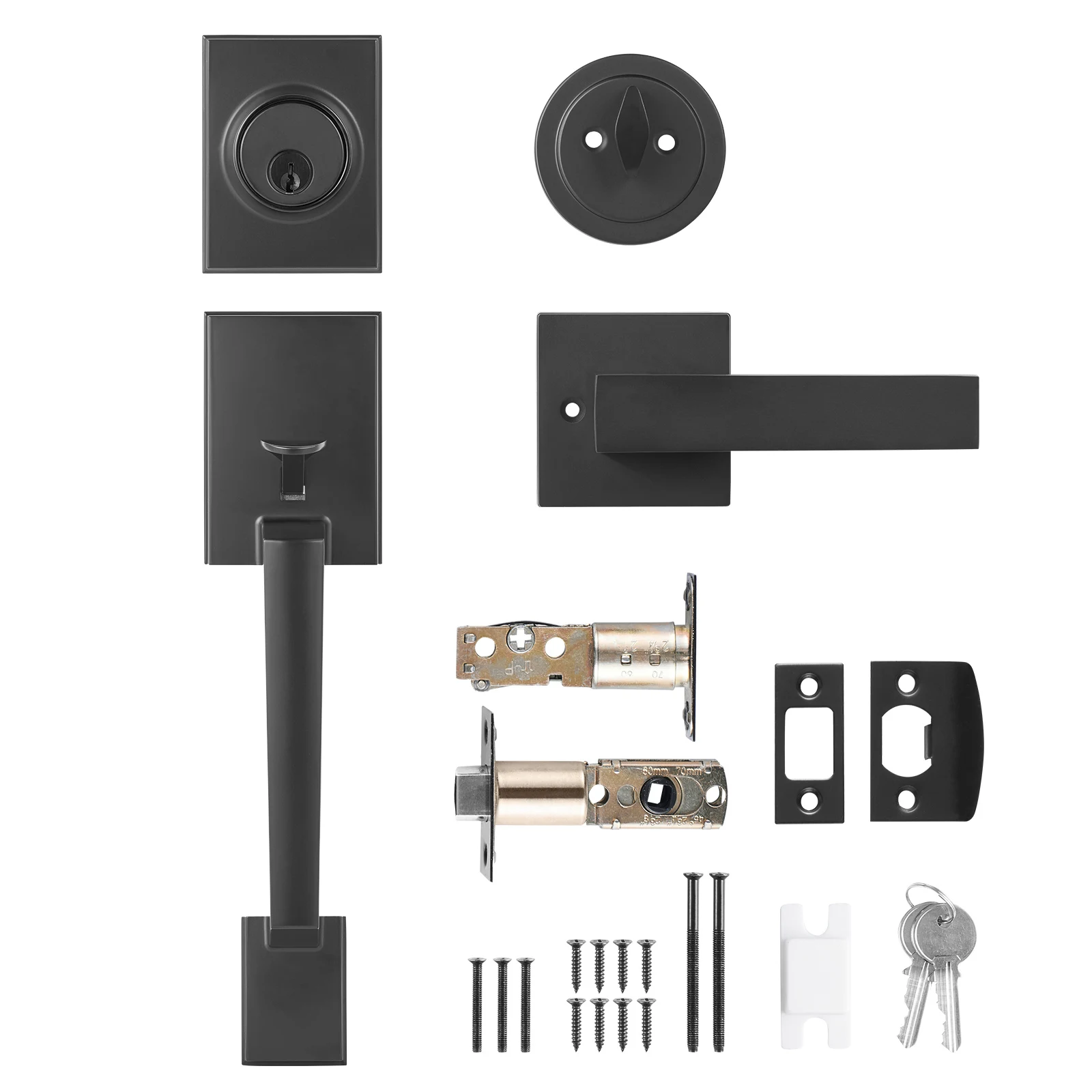 

SucceBuy Front Door Handle with Lever Adjustable Hole Space Reversible for Right Left Handed Entrance and Front Door Matte Black