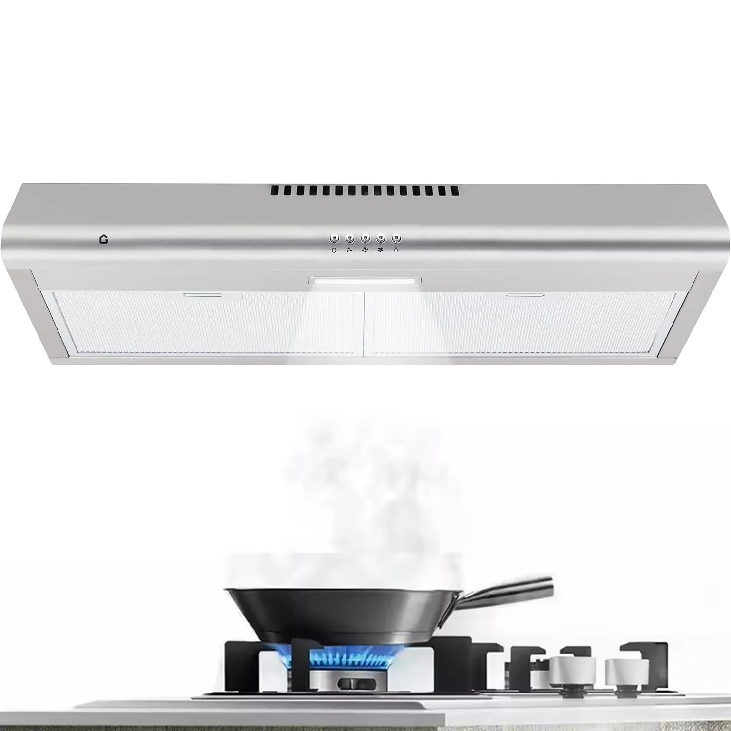 30-Zoll-Edelstahl-Dunstabzugshaube unter dem Schrank – mechanische Lüftungshaube mit 3 Geschwindigkeiten und LED-Licht, für die Belüftung von Küchenherden