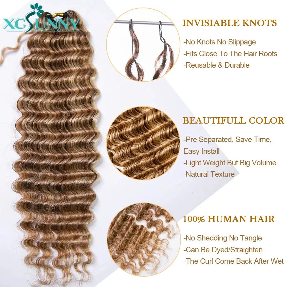 27/30/613 Mix Color Blend Feather Crochet Hair Human Hair Deep Wave Pre Looped Crochet Boho Braids Human Hair Miracle Knots