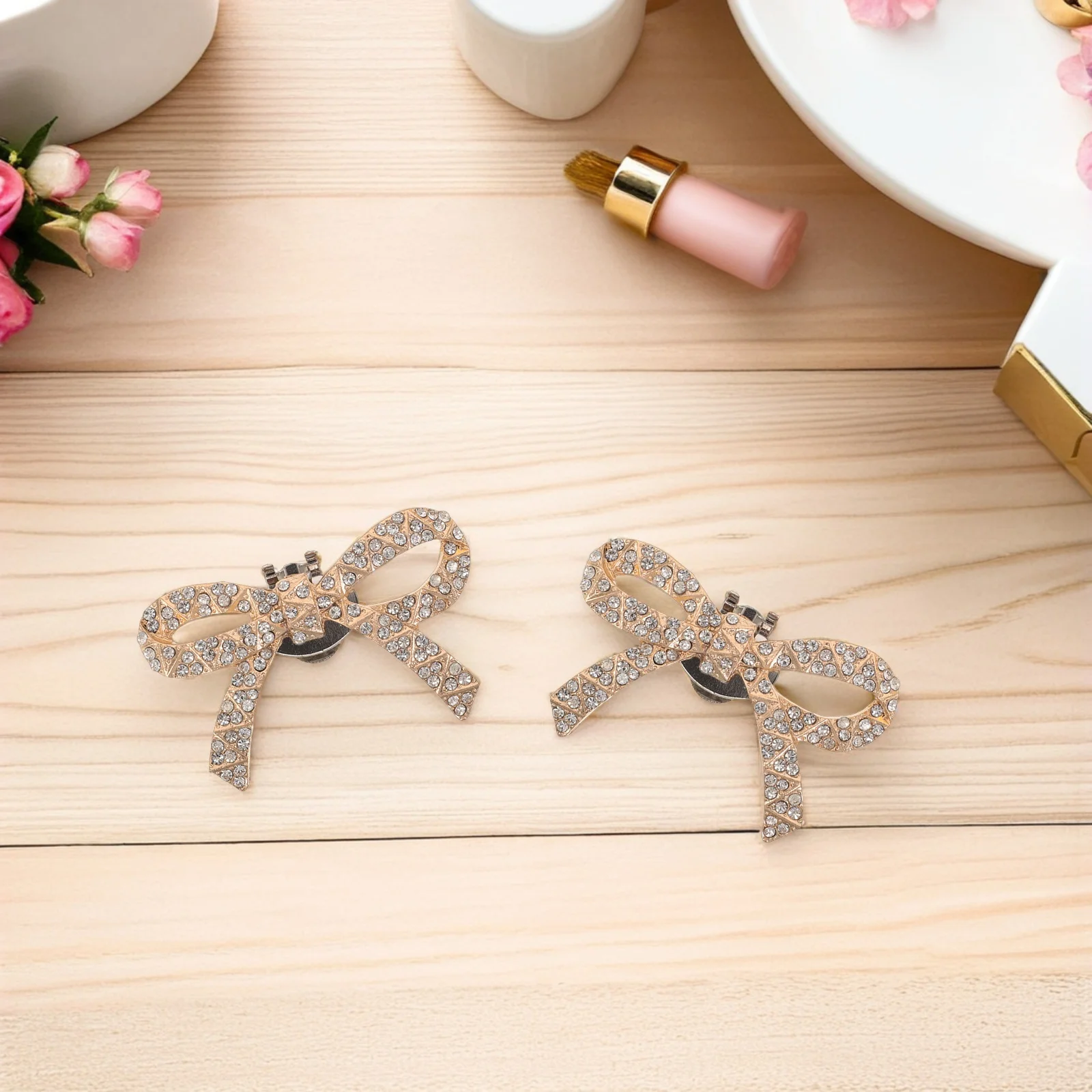 1 زوج الذهبي حجر الراين مقاطع الأحذية انفصال Bowknot سحر ل عالية الكعب المرأة تألق الأحذية الديكور حفل زفاف