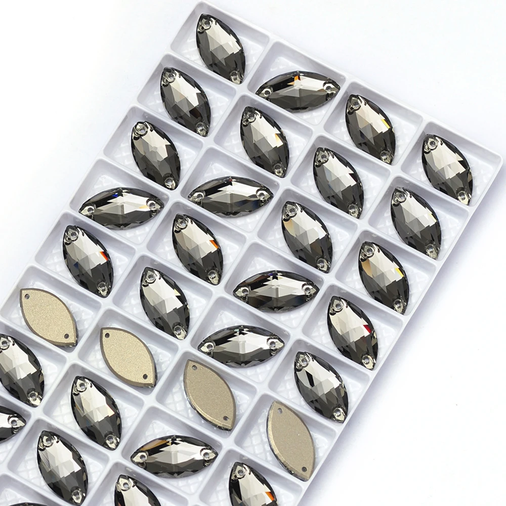 PUBRILE Schwarze Diamant-Applikationen mit aufgenähten Strasssteinen, Flache Kristallglassteine für DIY-Näharbeiten, Applikationen für Kleider, Kleidung und Taschen – Detail 5