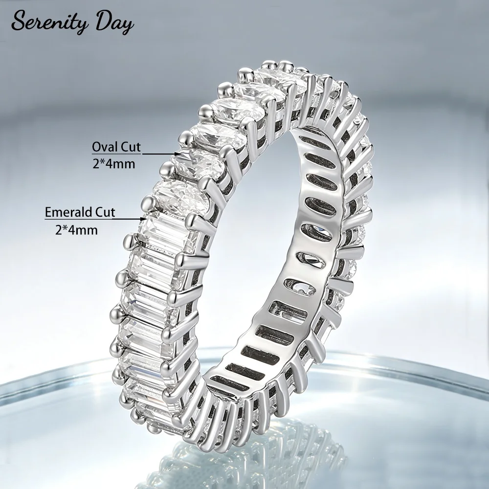 Serenity 2*4mm Emerald Oval Cut Moissanite Row Rings Women Sparkling Lab Diamond Wedding Ring S925 Sterling Silver Bands Jewelry