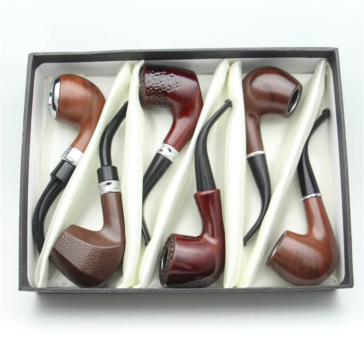 6 Pcs/Set Classic Resin Smoking Pipe Tobacco Cigarette Pipe Tobacco Hand Pipes Gift for Boy Friend