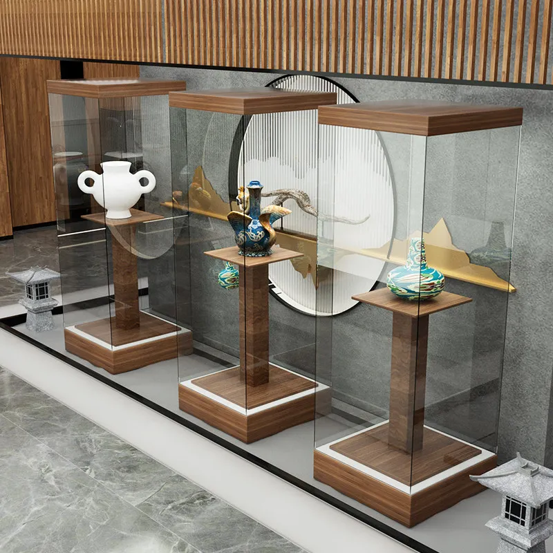 Porcelain antique display cabinet rotating booth ultra-white glass display cabinet customization