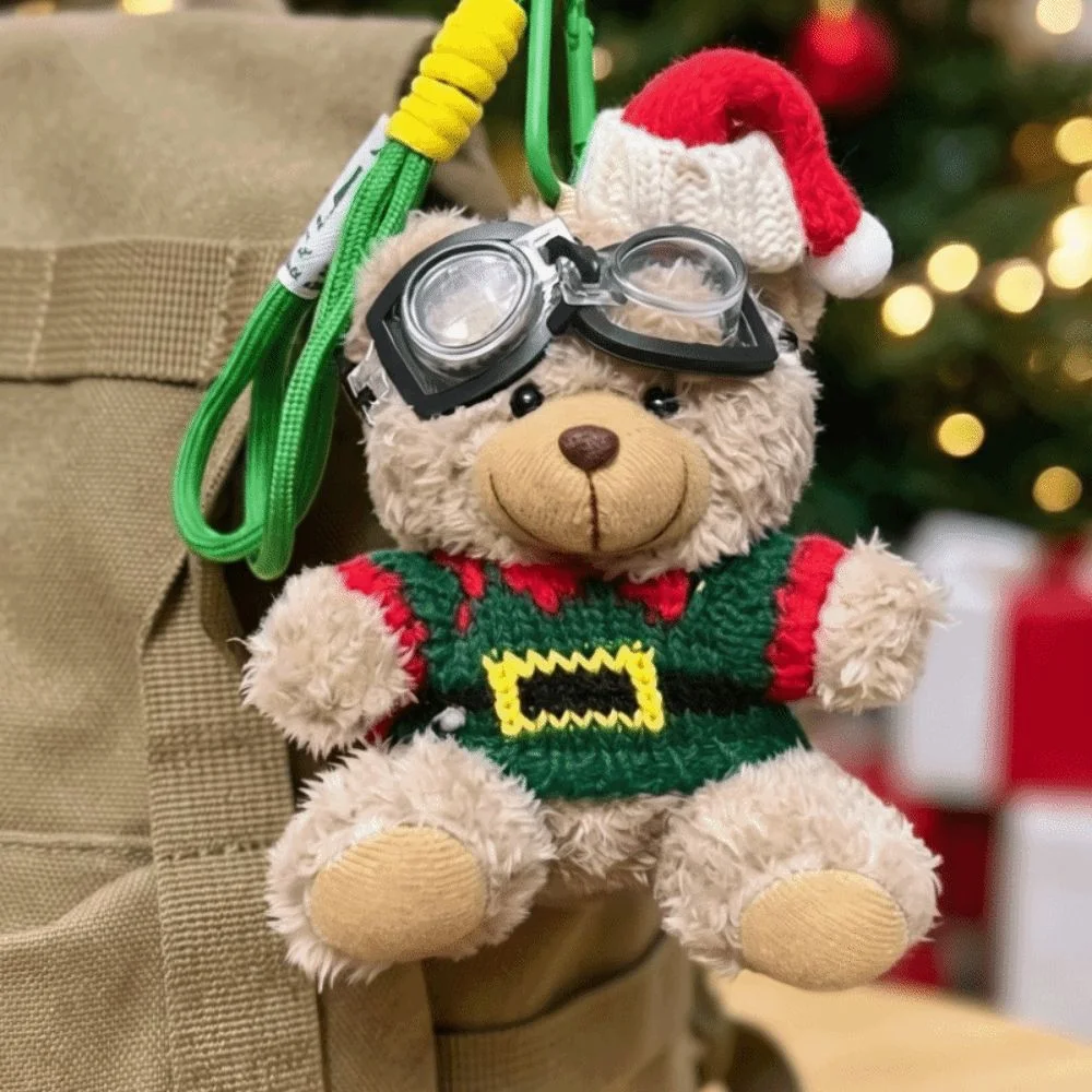 Stuffed Animal Knit Sweater Bear Soft Fleece Knitted Outfit Goggles Plush Pendant Durable Vibrant Colors Christmas Doll Keychain