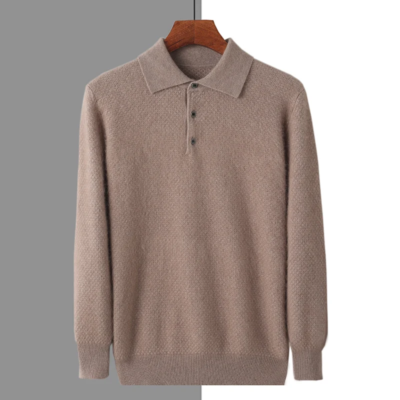 Camicia con colletto POIO da uomo Autunno e inverno Maglione lavorato a maglia caldo e spesso Maglione pullover in pelliccia di visone di alta qualità casual business semplice