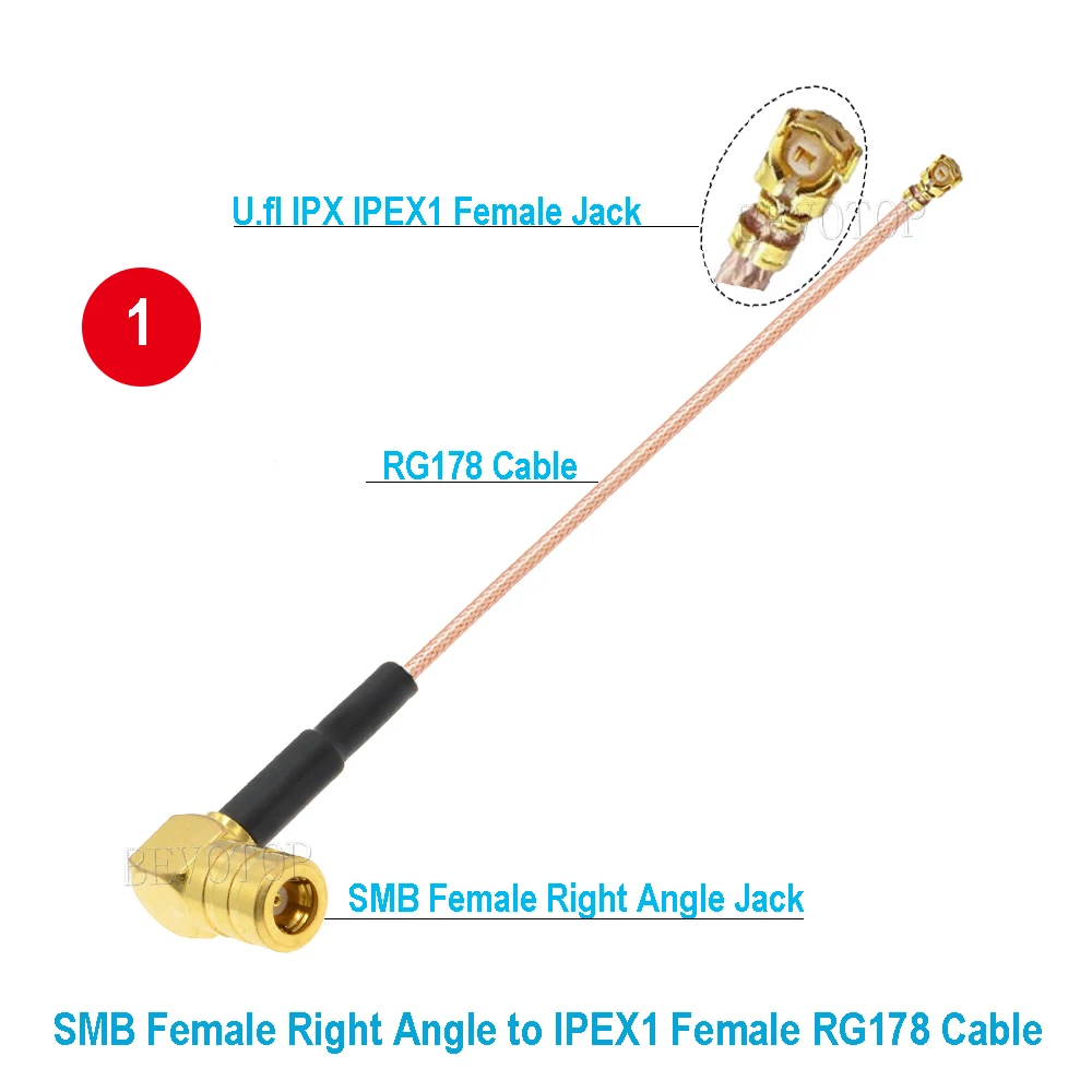 10PCS SMB Connector to uFL/IPX Female RF1.13/1.37/RG178 Cable Extension Pigtail IPX-SMB Router Radio WiFi Antenna RF Jumper