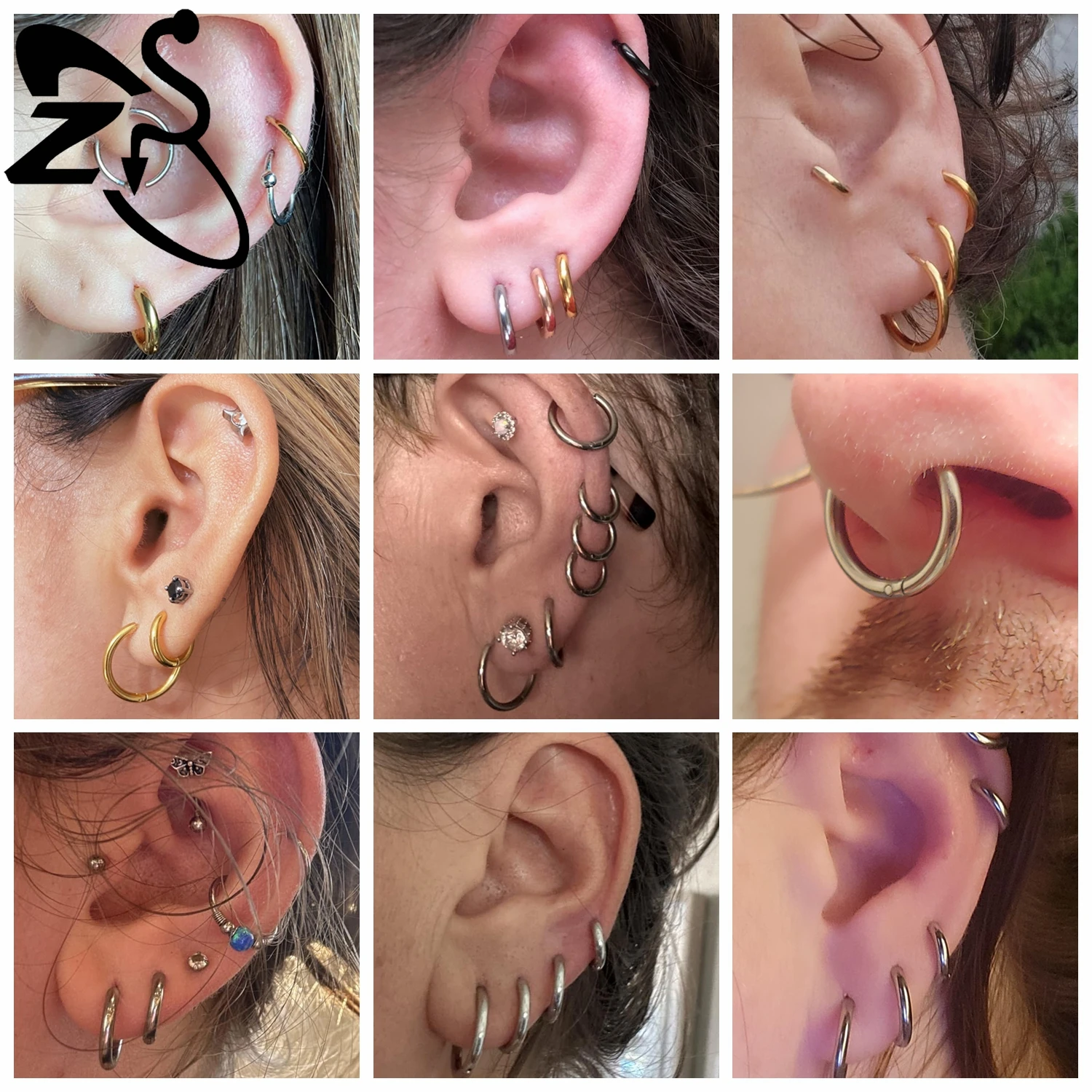ZS ASTM F136 Titan 1 STÜCK 18G Creolen Damen Herren Zirkon Runde Ohrringe D Form 3 Farben Helix Knorpel Piercings Schmuck – Detail 3