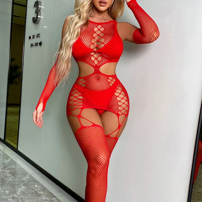 Bodysuits with Glove Set Sexy Lingerie XIANGSHANGIRL Pantyhose Women\'s Fishnet Body Stockings Wife Nightgown New Bride Sleepwear